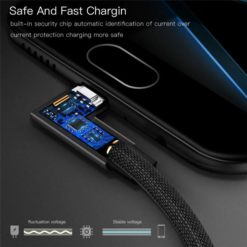 1 2 3m 90 Degree Fast Charge Data Type C Cable for Samsung S21 S20 Ultra Plus Huawei Xiaomi Oneplus Android Mobile Phone Cables