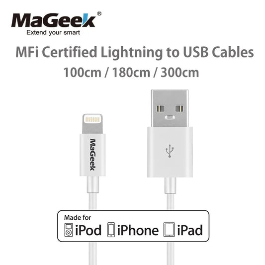 MaGeek 1m 1.8m 3m MFi Certified Lightning to USB Mobile Phone Cables for iPhone 12 11 Xs Max X 8 7 6 5 iPad Air iOS 12 11