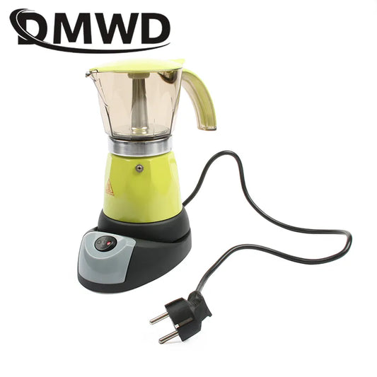 DMWD Electrical Moka Pot Espresso Italian Mocha Maker Latte Brewer 6 Cups Electric Coffee Heater Percolators Stovetop Filter EU