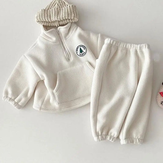 Baby Boys Clothing Sets Children Thicken Sweatshirt Kids Clothes Girls Solid Cotton Long Sleeve Pullover Tops+ Pant Suits 2pcs
