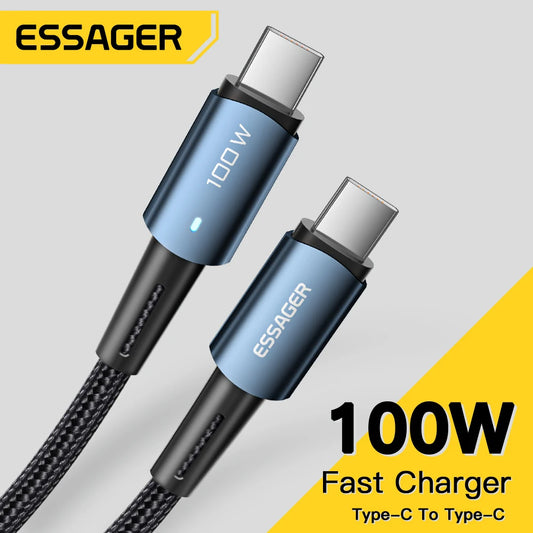 Essager USB C To USB C Cable PD100W 60W Fast Charge Mobile Cell Phone Charging Cord Wire For Xiaomi Samsung Huawei Macbook iPad