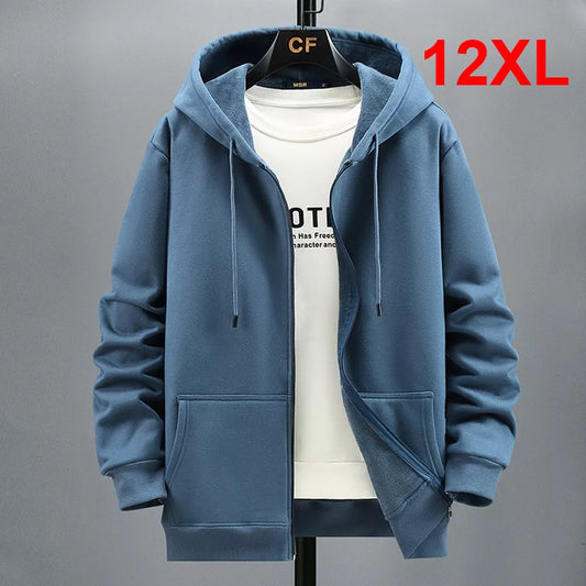 Plus Size 10XL 12XL Hoodie Men Autumn Winter Fleece Hoodies Solid Color Jacket Hoodies Big Size 12XL Blue Black Red Grey
