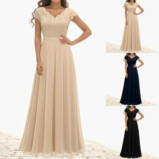 Sexy V Neck Embroidery Lace Wedding Dress For Women Elegant Short Sleeve Thin Mesh Floor-Length Dress Banquet Long Gown Vestidos
