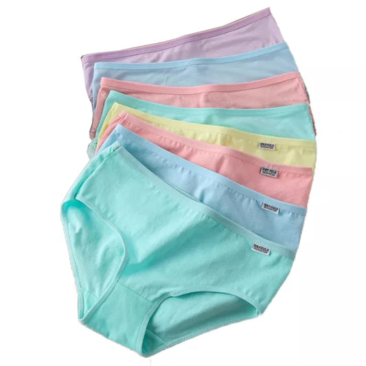 7Pcs Panties for Woman Underwear Cotton Sexy Breathable Soft Lingerie Female Briefs Girls Cute Solid Color Underpants Large Size