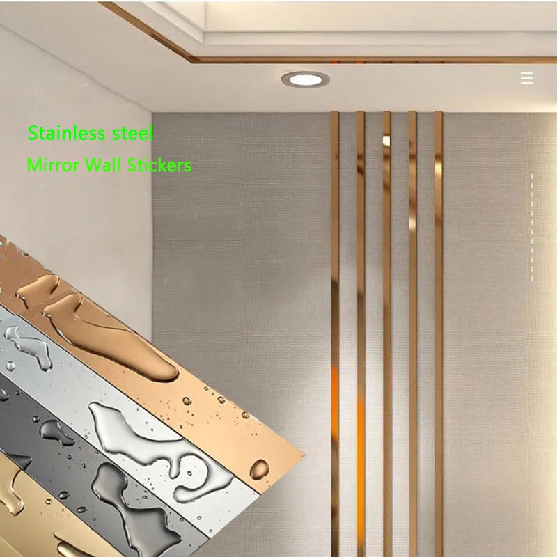 1 Roll Gold Wall Sticker Stainless Steel Flat Decorative Lines Titanium Wall Ceiling Edge Strip Mirror Living Room Decoration