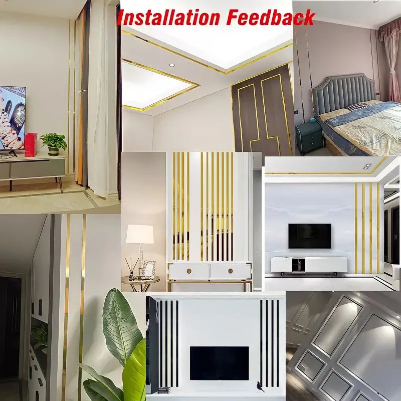 1 Roll Gold Wall Sticker Stainless Steel Flat Decorative Lines Titanium Wall Ceiling Edge Strip Mirror Living Room Decoration