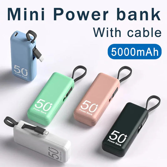 Power Bank 5000mAh Built in Cable Pocket PowerBank External Battery Portable Charger For iPhone Samsung Xiaomi Spare Power Banks