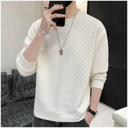 Spring Autumn Y2K Elegant Fashion KPOP Sweatshirt Man Fashion All Match Long Sleeve Top Solid Color Casual Pullover Male Clothes